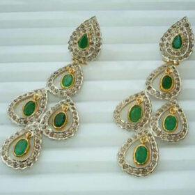 polki earrings 6 Tcw Emerald Rose Cut Diamond 925 Sterling Silver fine antique jewelry