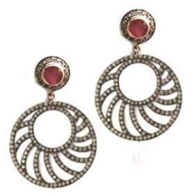 rose cut earrings 3.9 Tcw Ruby Rose Cut Diamond 925 Sterling Silver victorian jewelry