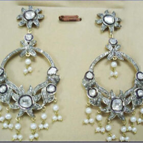 antique earrings 5 Tcw Pearl Rose Cut Diamond 925 Sterling Silver vintage style jewelry
