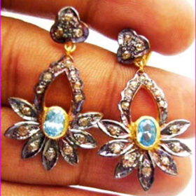 vintage earrings 3.85 Tcw Topaz Rose Cut Diamond 925 Sterling Silver art deco jewelry