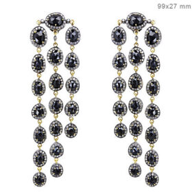 vintage earrings 25.5 Tcw Black Spinel Rose Cut Diamond 925 Sterling Silver antique jewelry