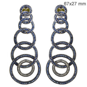 rose cut earrings 6.65 Tcw Blue Sapphire Rose Cut Diamond 925 Sterling Silver antique vintage jewelry