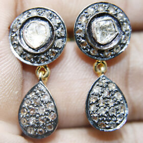 uncut earrings 1.09 Tcw  Rose Cut Diamond 925 Sterling Silver art deco jewelry