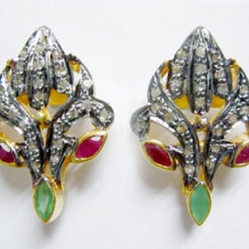 vintage earrings 1.6 Tcw Ruby, Emerald Rose Cut Diamond 925 Sterling Silver vintage diamond jewelry