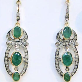 polki earrings 10.1 Tcw Emerald Rose Cut Diamond 925 Sterling Silver fine antique jewelry