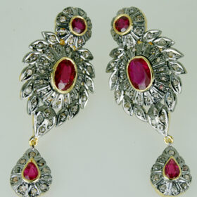 uncut earrings 7.5 Tcw Ruby Rose Cut Diamond 925 Sterling Silver antique jewelry
