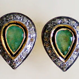 victorian earrings 2.05 Tcw Emerald Rose Cut Diamond 925 Sterling Silver vintage jewelry