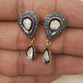 vintage earrings 1.4 Tcw  Rose Cut Diamond 925 Sterling Silver art deco jewelry