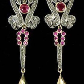 vintage earrings 1.72 Tcw ruby Rose Cut Diamond 925 Sterling Silver antique jewelry