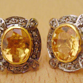 polki earrings 2.72 Tcw Topaz Rose Cut Diamond 925 Sterling Silver vintage jewelry