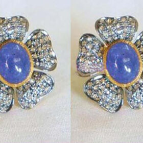 uncut earrings 5.2 Tcw Blue Sapphire Rose Cut Diamond 925 Sterling Silver art deco jewelry