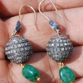 polki earrings 4.75 Tcw Emerald Rose Cut Diamond 925 Sterling Silver fine antique jewelry