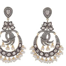 rose cut earrings 6.8 Tcw Pearl Rose Cut Diamond 925 Sterling Silver vintage style jewelry