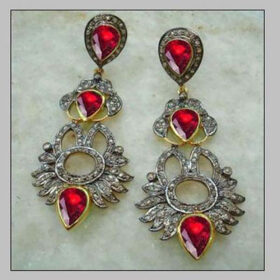 uncut earrings 5.5 Tcw Ruby Rose Cut Diamond 925 Sterling Silver vintage diamond jewelry