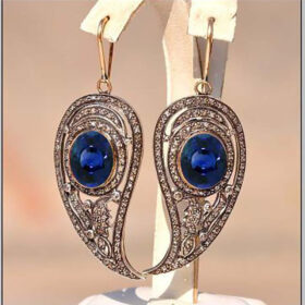 victorian earrings 5.3 Tcw Blue Sapphire Rose Cut Diamond 925 Sterling Silver fine antique jewelry