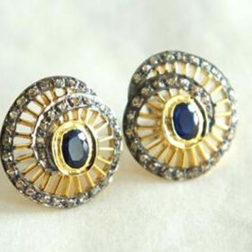 rose cut earrings 1.8 Tcw Blue Sapphire Rose Cut Diamond 925 Sterling Silver vintage style jewelry