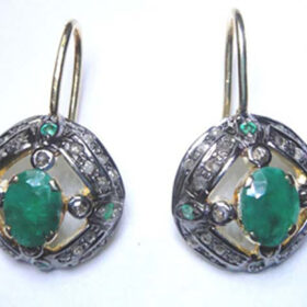 antique earrings 3.05 Tcw Emerald Rose Cut Diamond 925 Sterling Silver antique vintage jewelry