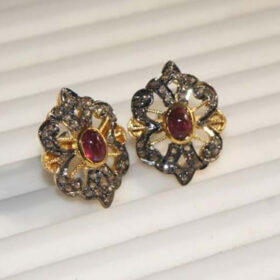 polki earrings 2.05 Tcw Ruby Rose Cut Diamond 925 Sterling Silver fine antique jewelry