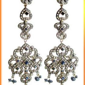 victorian earrings 5.5 Tcw Blue Sapphire Rose Cut Diamond 925 Sterling Silver vintage jewelry