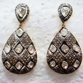 polki earrings 4.4 Tcw  Rose Cut Diamond 925 Sterling Silver fine antique jewelry