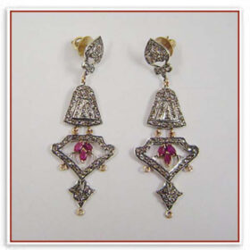 vintage earrings 3.8 Tcw Ruby Rose Cut Diamond 925 Sterling Silver art deco jewelry