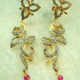 rose cut earrings 2.95 Tcw Ruby Rose Cut Diamond 925 Sterling Silver antique vintage jewelry