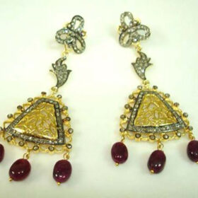 polki earrings 5 Tcw Ruby Rose Cut Diamond 925 Sterling Silver vintage jewelry