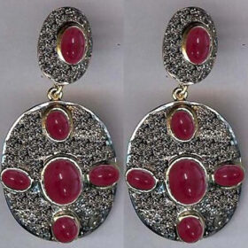 polki earrings 9 Tcw Ruby Rose Cut Diamond 925 Sterling Silver fine antique jewelry
