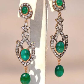 rose cut earrings 6.14 Tcw Emerald Rose Cut Diamond 925 Sterling Silver victorian jewelry