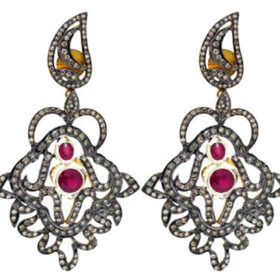 victorian earrings 4.55 Tcw Ruby Rose Cut Diamond 925 Sterling Silver vintage jewelry