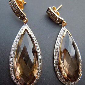 polki earrings 6.6 Tcw Smokey Quotes Rose Cut Diamond 925 Sterling Silver vintage art deco jewelry