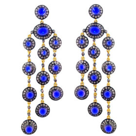 victorian earrings 17.8 Tcw Sapphire Rose Cut Diamond 925 Sterling Silver vintage jewelry