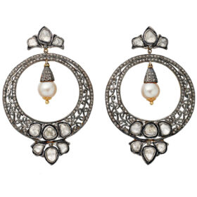 vintage earrings 8.55 Tcw Pearl Rose Cut Diamond 925 Sterling Silver art deco jewelry