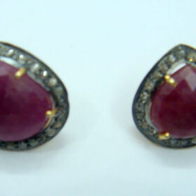 victorian earrings 1.66 Tcw Ruby? Rose Cut Diamond 925 Sterling Silver vintage art deco jewelry