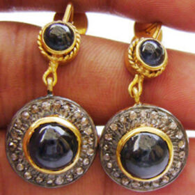 antique earrings 5.1 Tcw Sapphire Rose Cut Diamond 925 Sterling Silver antique vintage jewelry