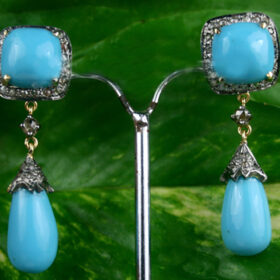 rose cut earrings 6.7 Tcw Turquoise Rose Cut Diamond 925 Sterling Silver victorian jewelry
