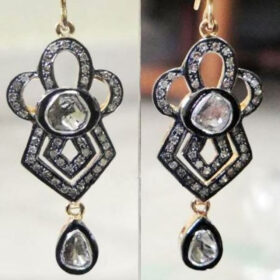 uncut earrings 1.89 Tcw  Rose Cut Diamond 925 Sterling Silver antique jewelry