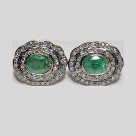 victorian earrings 3.75 Tcw Emerald Rose Cut Diamond 925 Sterling Silver vintage jewelry