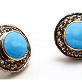 rose cut earrings 2.9 Tcw Turquoise Rose Cut Diamond 925 Sterling Silver antique vintage jewelry