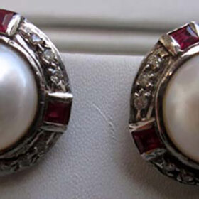 polki earrings 3 Tcw Ruby, Pearl Rose Cut Diamond 925 Sterling Silver vintage jewelry