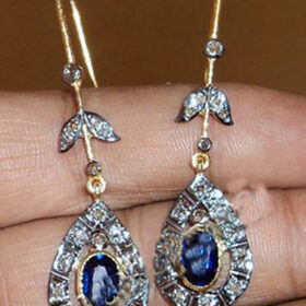 victorian earrings 3.02 Tcw Blue Sapphire Rose Cut Diamond 925 Sterling Silver vintage art deco jewelry