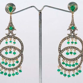 antique earrings 6.44 Tcw Emerald Rose Cut Diamond 925 Sterling Silver antique vintage jewelry