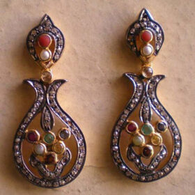 vintage earrings 3 Tcw ruby, pearl, emerald, topaz Rose Cut Diamond 925 Sterling Silver vintage diamond jewelry