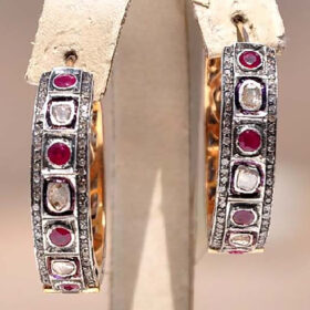 polki earrings 6.85 Tcw Ruby Rose Cut Diamond 925 Sterling Silver fine antique jewelry