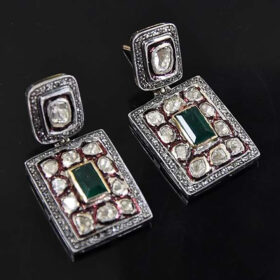 antique earrings 5.49 Tcw Emerald Rose Cut Diamond 925 Sterling Silver vintage style jewelry