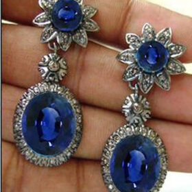 uncut earrings 5.1 Tcw Blue Sapphire Rose Cut Diamond 925 Sterling Silver vintage diamond jewelry