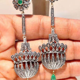 antique earrings 3.1 Tcw Emerald Rose Cut Diamond 925 Sterling Silver victorian jewelry