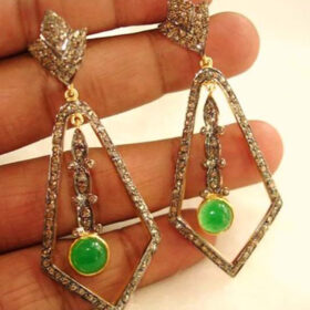 vintage earrings 4.34 Tcw Emerald Rose Cut Diamond 925 Sterling Silver antique jewelry