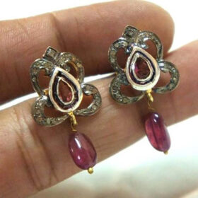 polki earrings 3 Tcw Ruby Rose Cut Diamond 925 Sterling Silver vintage jewelry