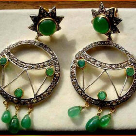 antique earrings 4.85 Tcw Emerald Rose Cut Diamond 925 Sterling Silver antique vintage jewelry